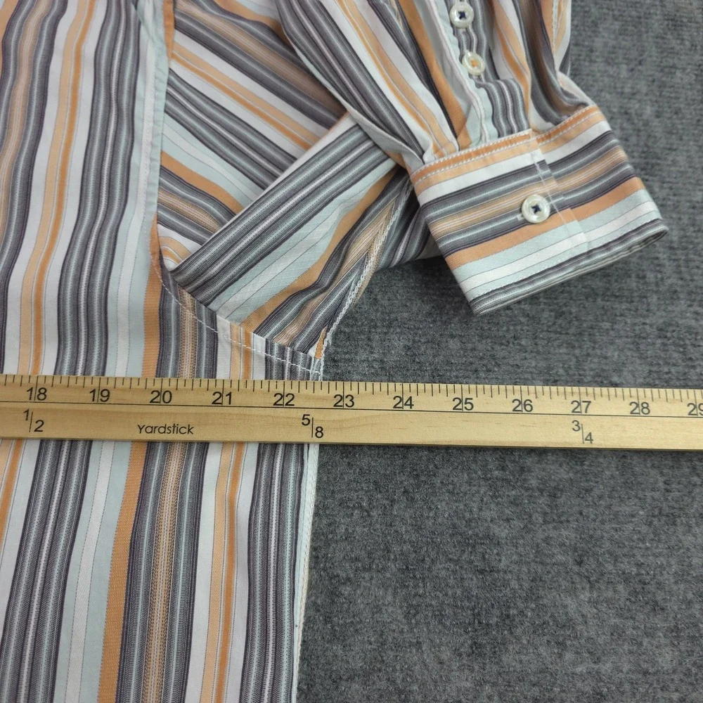 Tommy Bahama Shirt Medium‎ Orange Gray Vertical Striped Long Sleeve Button Up
